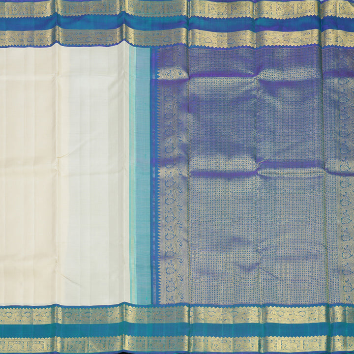 Hayagrivas Handloom Half-White Kanjivaram Silk Saree with Mayilkazhuthu Border KBF537G3-3