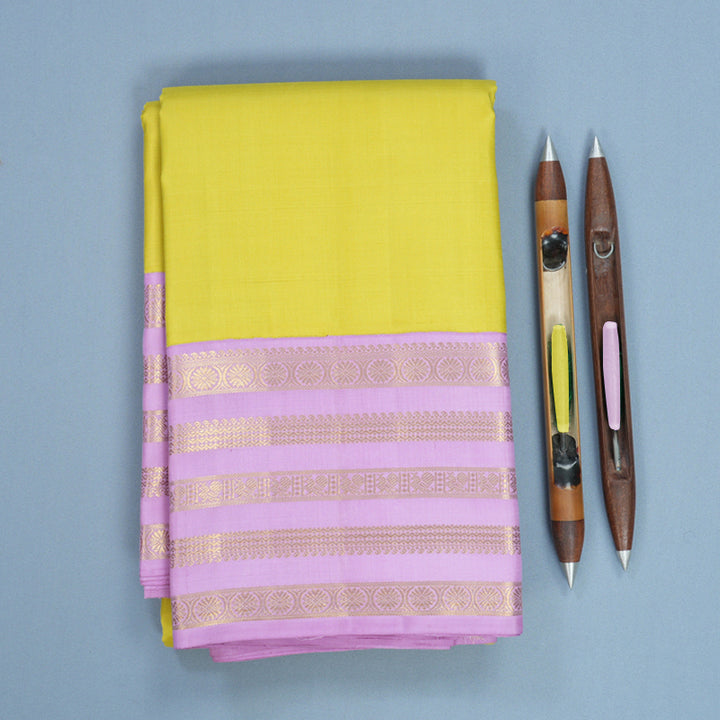 Hayagrivas Handloom Lime Green Kanjivaram Silk Saree with Lavender Border KBF537G3-4
