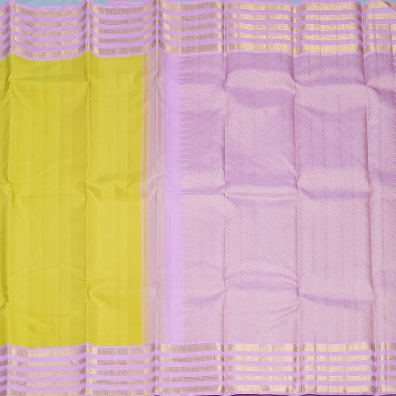 Hayagrivas Handloom Lime Green Kanjivaram Silk Saree with Lavender Border KBF537G3-4