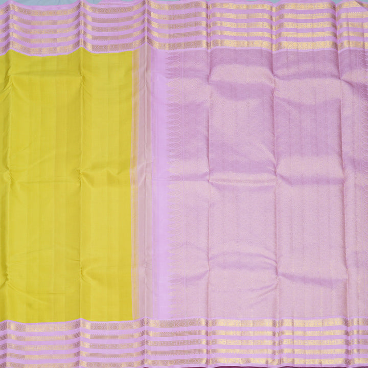 Hayagrivas Handloom Lime Green Kanjivaram Silk Saree with Lavender Border KBF537G3-4