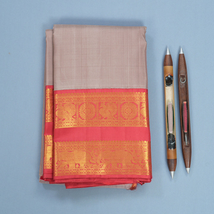Hayagrivas Handloom Mild Mauve Kanjivaram Silk Saree with Pink Border KBF537G3-5