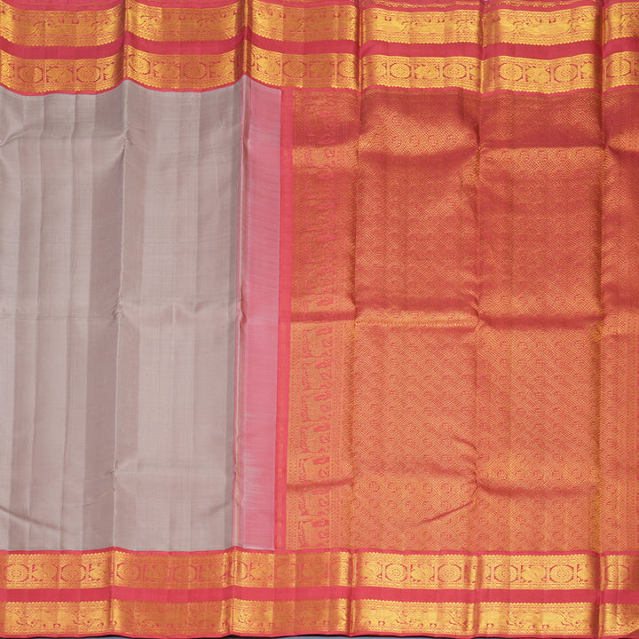 Hayagrivas Handloom Mild Mauve Kanjivaram Silk Saree with Pink Border KBF537G3-5