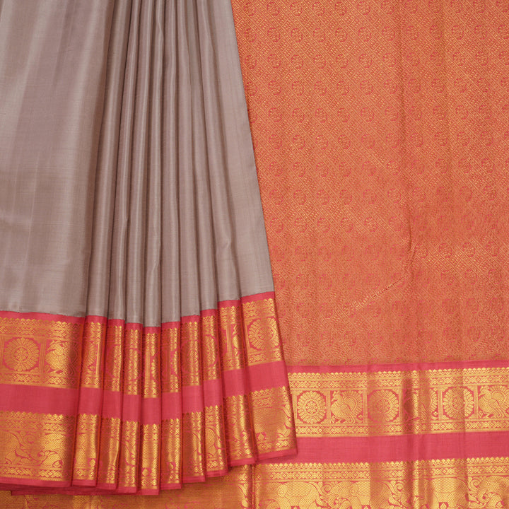 Hayagrivas Handloom Mild Mauve Kanjivaram Silk Saree with Pink Border KBF537G3-5