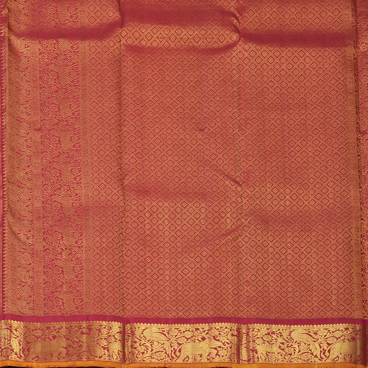 Hayagrivas Handloom Orange Kanjivaram Silk Saree with Maroon Border KBF537G4-1
