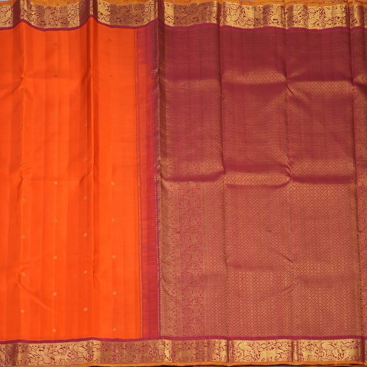 Hayagrivas Handloom Orange Kanjivaram Silk Saree with Maroon Border KBF537G4-1