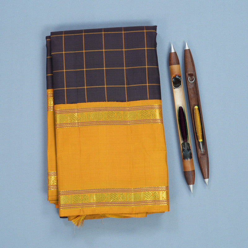 Hayagrivas Handloom Deep Jamun Kanjivaram Silk Saree with Mustard Yellow Border KBF538G2-1