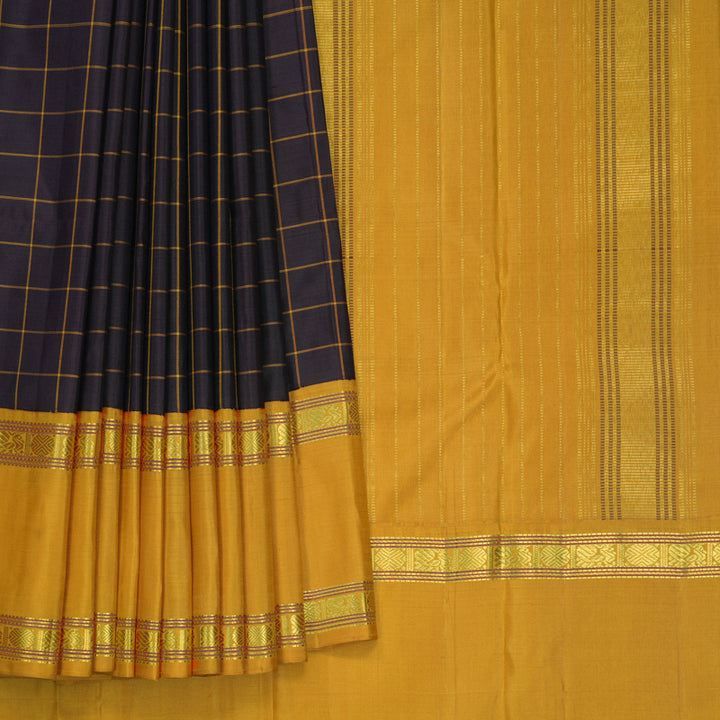 Hayagrivas Handloom Deep Jamun Kanjivaram Silk Saree with Mustard Yellow Border KBF538G2-1
