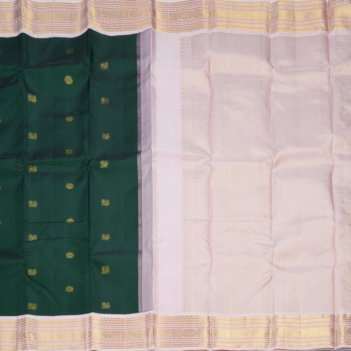 Hayagrivas Handloom Bottle Green Kanjivaram Silk Saree with Baby Pink Border KBF538G5-1