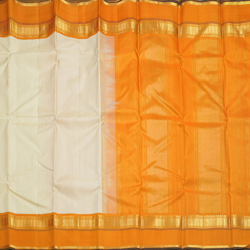 Hayagrivas Handloom Half-White Kanjivaram Silk Saree with Orange Border KBF539G1-1