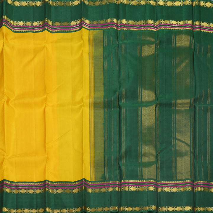 Hayagrivas Handloom Yellow Kanjivaram Silk Saree with Bottle Green Border KBF539G2-1