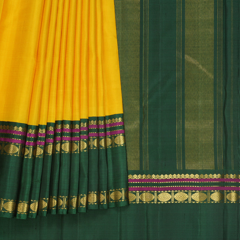 Hayagrivas Handloom Yellow Kanjivaram Silk Saree with Bottle Green Border KBF539G2-1