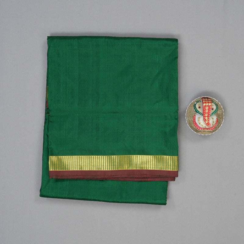 Hayagrivas Handloom Dark Green Ten Yards Silk Saree KBF53D2-2