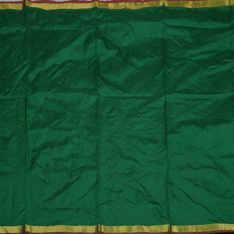 Hayagrivas Handloom Dark Green Ten Yards Silk Saree KBF53D2-2