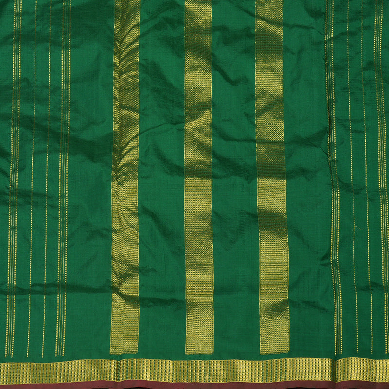 Hayagrivas Handloom Dark Green Ten Yards Silk Saree KBF53D2-2