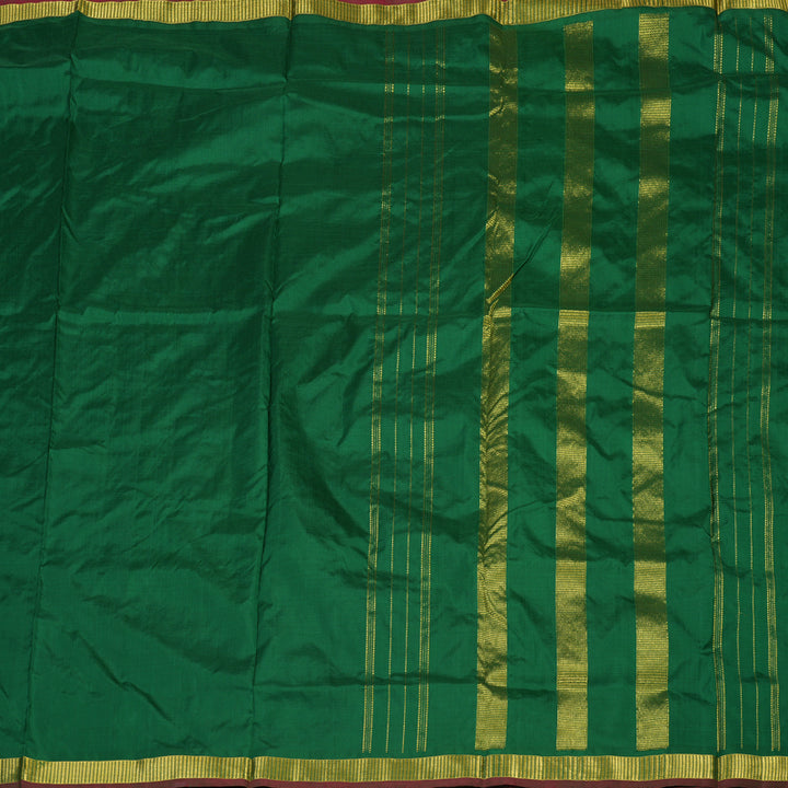 Hayagrivas Handloom Dark Green Ten Yards Silk Saree KBF53D2-2