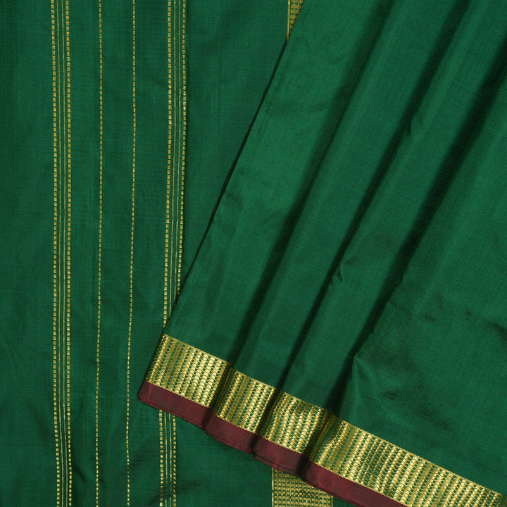 Hayagrivas Handloom Dark Green Ten Yards Silk Saree KBF53D2-2
