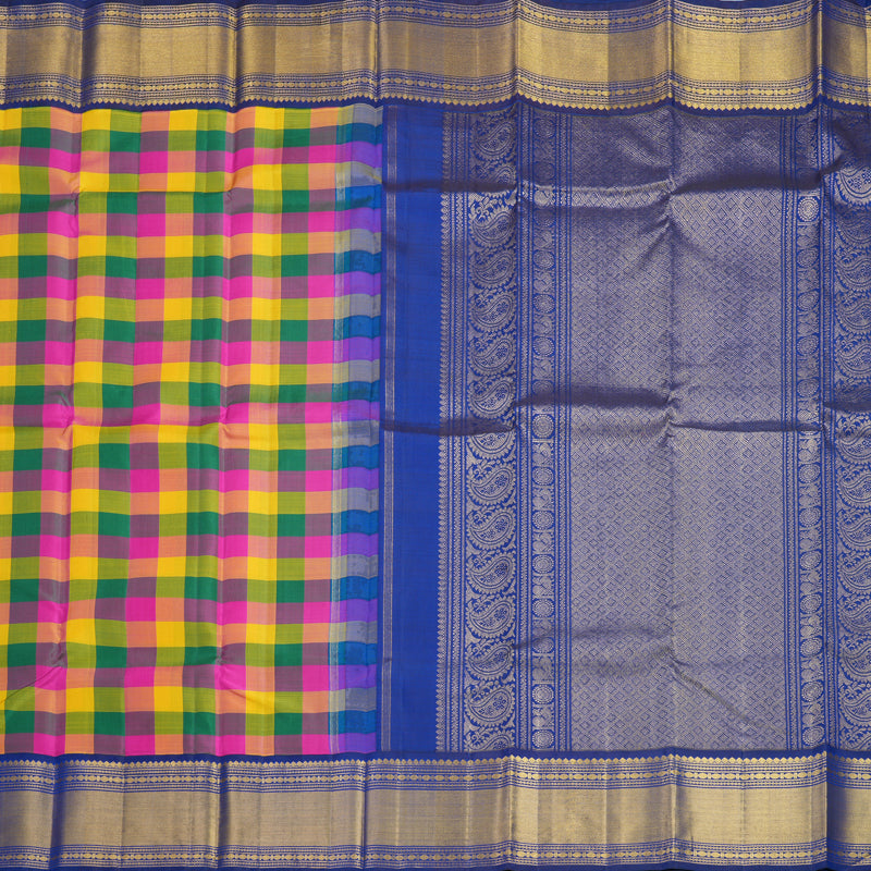 Hayagrivas Handloom Multicolour Checks Kanjivaram Silk Saree with Ink Blue Border KBF540G4-1