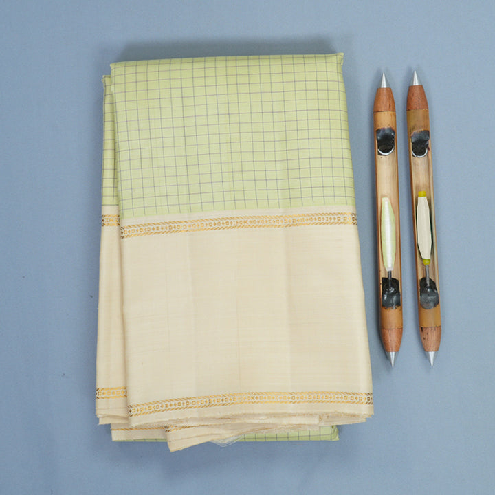 Hayagrivas Handloom Pista Green Kanjivaram Silk Saree with Half-White Border KBF540G6-1