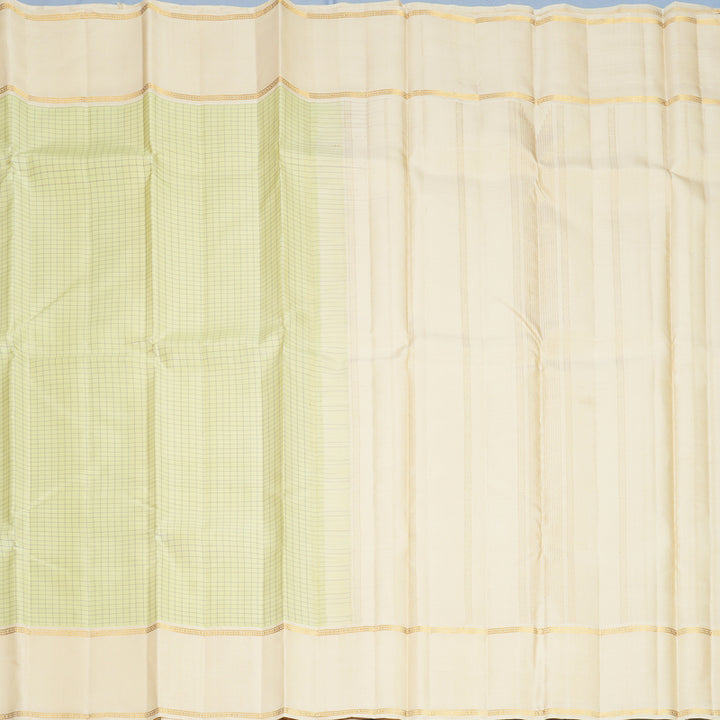 Hayagrivas Handloom Pista Green Kanjivaram Silk Saree with Half-White Border KBF540G6-1