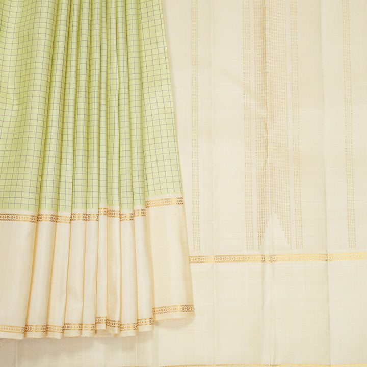 Hayagrivas Handloom Pista Green Kanjivaram Silk Saree with Half-White Border KBF540G6-1