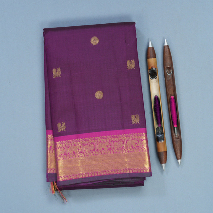 Hayagrivas Handloom Purple Kanjivaram Silk Saree with Magenta-Pink Border KBF542G10-2