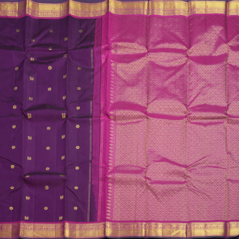 Hayagrivas Handloom Purple Kanjivaram Silk Saree with Magenta-Pink Border KBF542G10-2