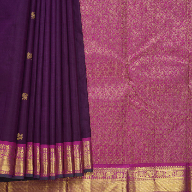 Hayagrivas Handloom Purple Kanjivaram Silk Saree with Magenta-Pink Border KBF542G10-2