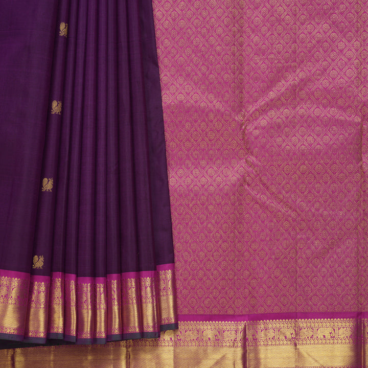 Hayagrivas Handloom Purple Kanjivaram Silk Saree with Magenta-Pink Border KBF542G10-2