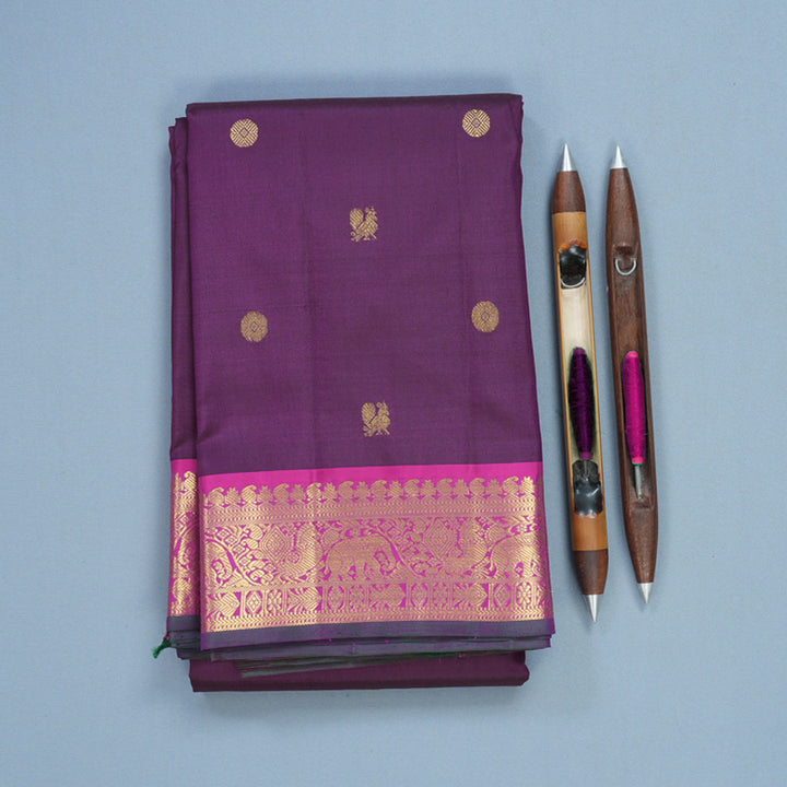 Hayagrivas Handloom Purple Kanjivaram Silk Saree with Magenta-Pink Border KBF542G10-3