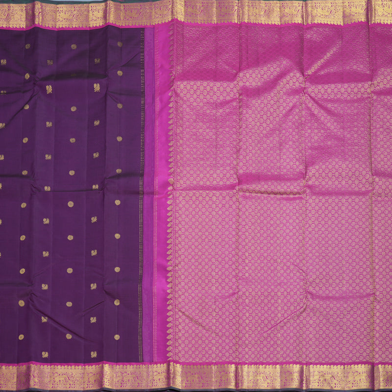 Hayagrivas Handloom Purple Kanjivaram Silk Saree with Magenta-Pink Border KBF542G10-3