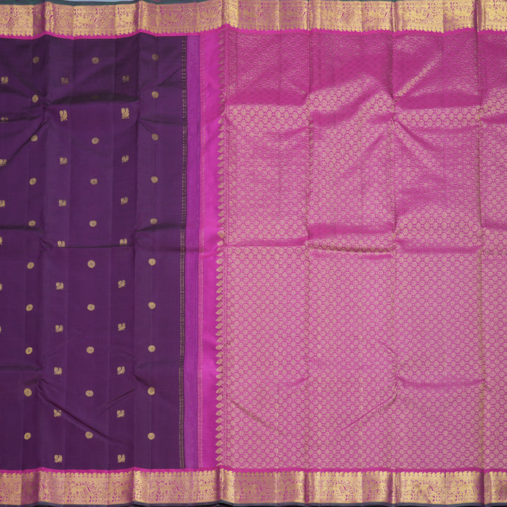 Hayagrivas Handloom Purple Kanjivaram Silk Saree with Magenta-Pink Border KBF542G10-3
