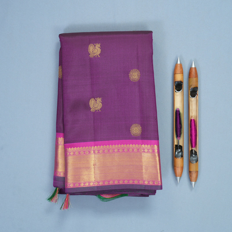 Hayagrivas Handloom Purple Kanjivaram Silk Saree with Magenta Border KBF542G10-4