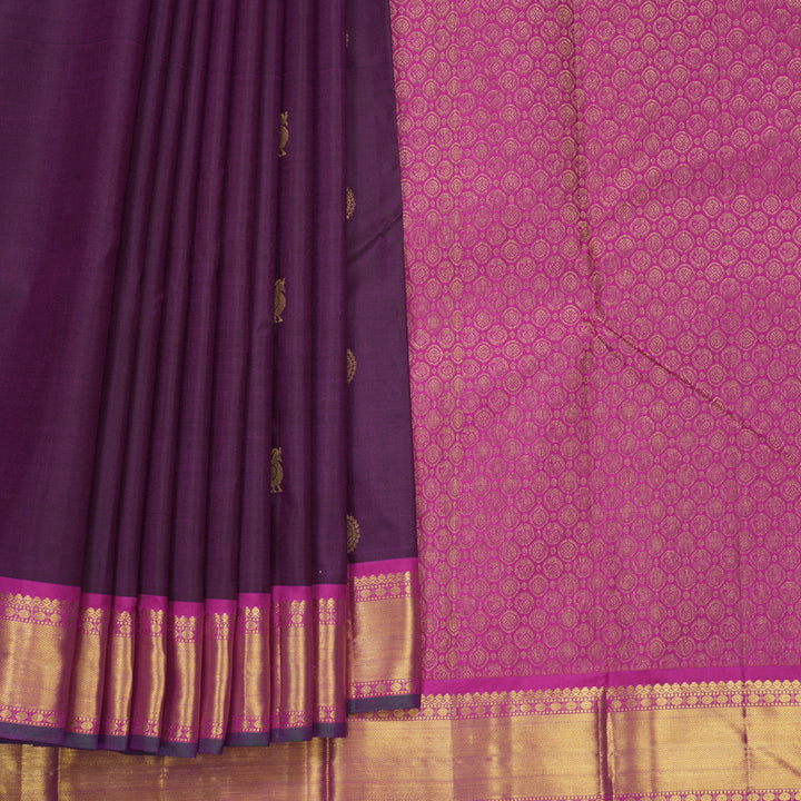 Hayagrivas Handloom Purple Kanjivaram Silk Saree with Magenta Border KBF542G10-4