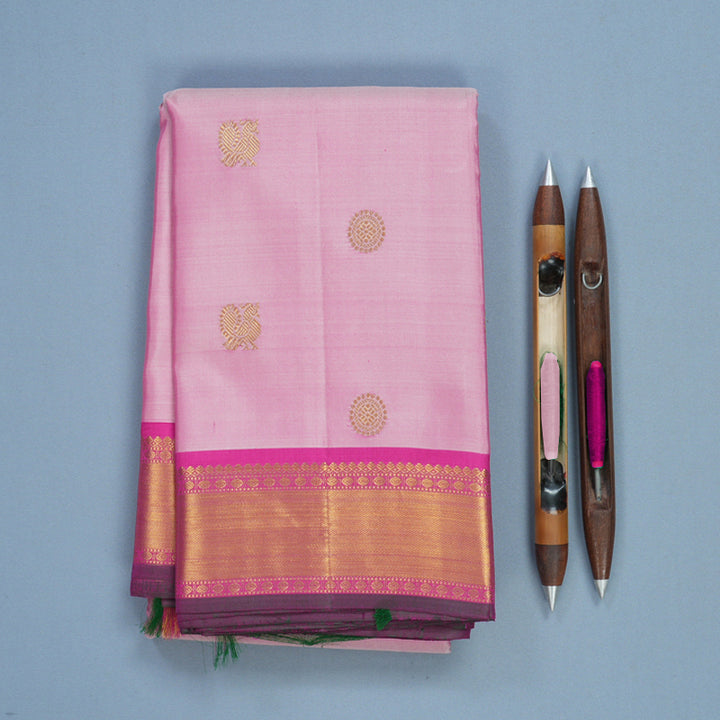 Hayagrivas Handloom Baby Pink Kanjivaram Silk Saree with Rani Pink Border KBF542G10-5
