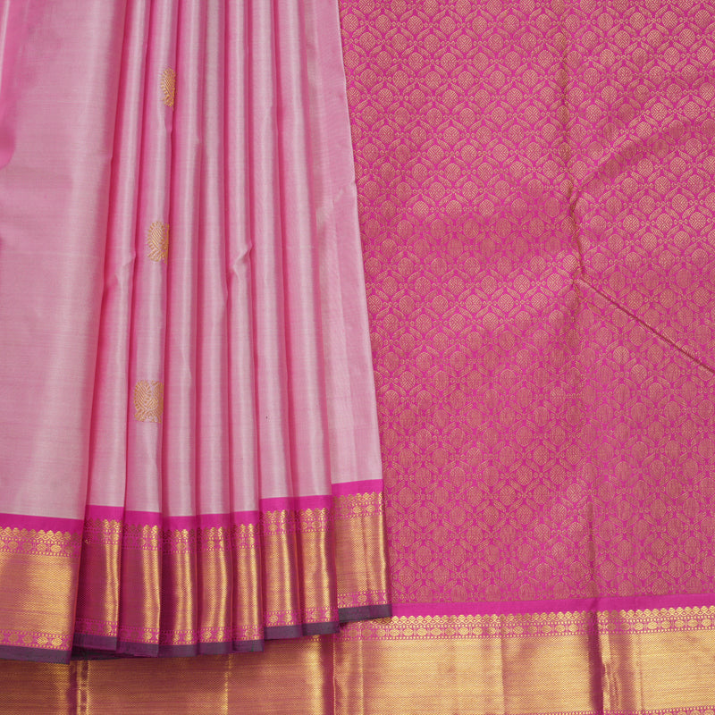 Hayagrivas Handloom Baby Pink Kanjivaram Silk Saree with Rani Pink Border KBF542G10-5