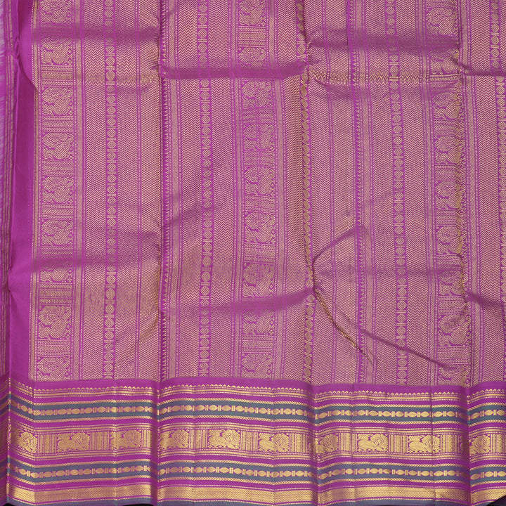 Hayagrivas Handloom Half-White Kanjivaram Silk Saree with Purple Border KBF542G2-1