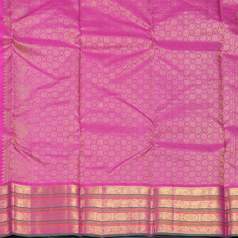 Hayagrivas Handloom Teal Kanjivaram Silk Saree with Rani Pink Border KBF542G2-2