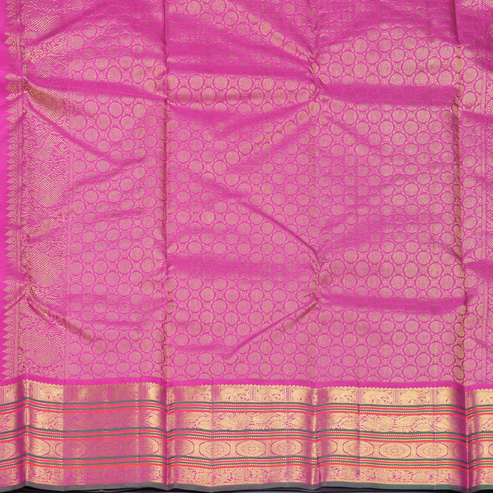 Hayagrivas Handloom Teal Kanjivaram Silk Saree with Rani Pink Border KBF542G2-2