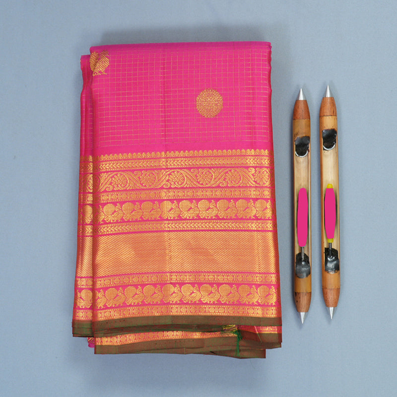 Hayagrivas Handloom Rani Pink Kanjivaram Silk Saree KBF542G3-1