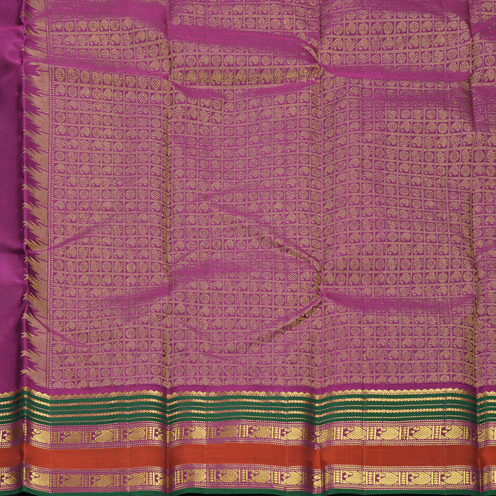 Hayagrivas Handloom Bottle Green Kanjivaram Silk Saree with Rust Orange Border KBF542G7-1