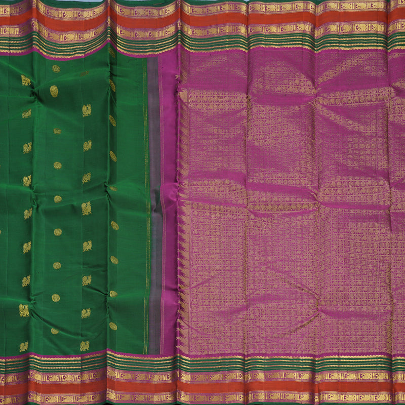 Hayagrivas Handloom Bottle Green Kanjivaram Silk Saree with Rust Orange Border KBF542G7-1