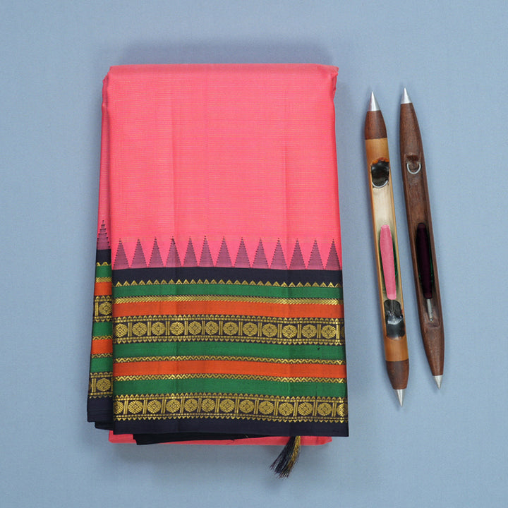 Hayagrivas Handloom Bright Pink Kanjivaram Silk Saree with Deep Wine Border KBF542G8-1