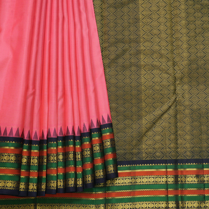 Hayagrivas Handloom Bright Pink Kanjivaram Silk Saree with Deep Wine Border KBF542G8-1