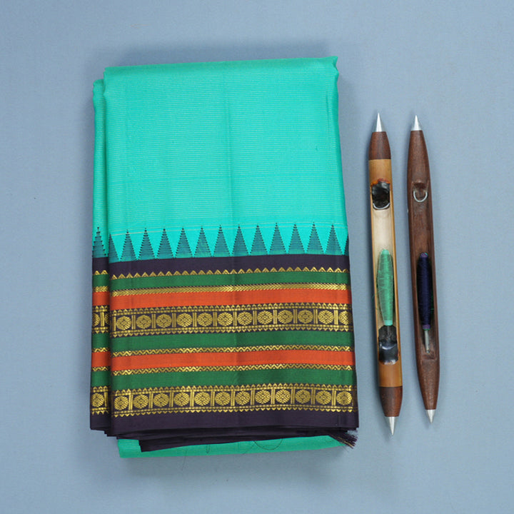 Hayagrivas Handloom Sea Green Kanjivaram Silk Saree with Nagapazham Border KBF542G8-2