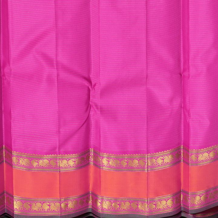 Hayagrivas Handloom Midnight Blue Kanjivaram Silk Saree with Orangish-Pink Border KBF542G9-1