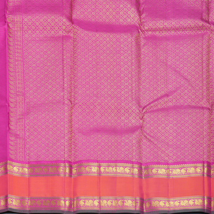 Hayagrivas Handloom Midnight Blue Kanjivaram Silk Saree with Orangish-Pink Border KBF542G9-1