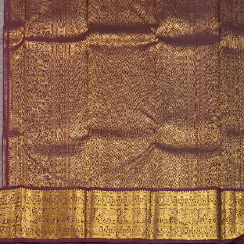 Hayagrivas Handloom Pale Yellow &amp; Cream Checks Kanjivaram Silk Saree KBF543G2-1