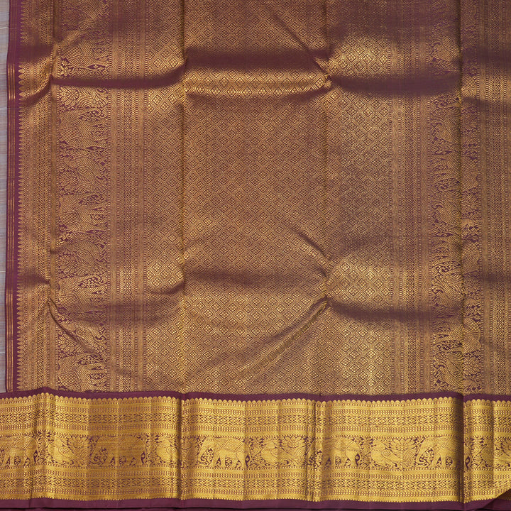 Hayagrivas Handloom Pale Yellow &amp; Cream Checks Kanjivaram Silk Saree KBF543G2-1