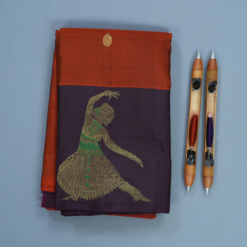 Hayagrivas Handloom Rust Orange Kanjivaram Silk Saree with Plum Purple Border KBF544G1-3