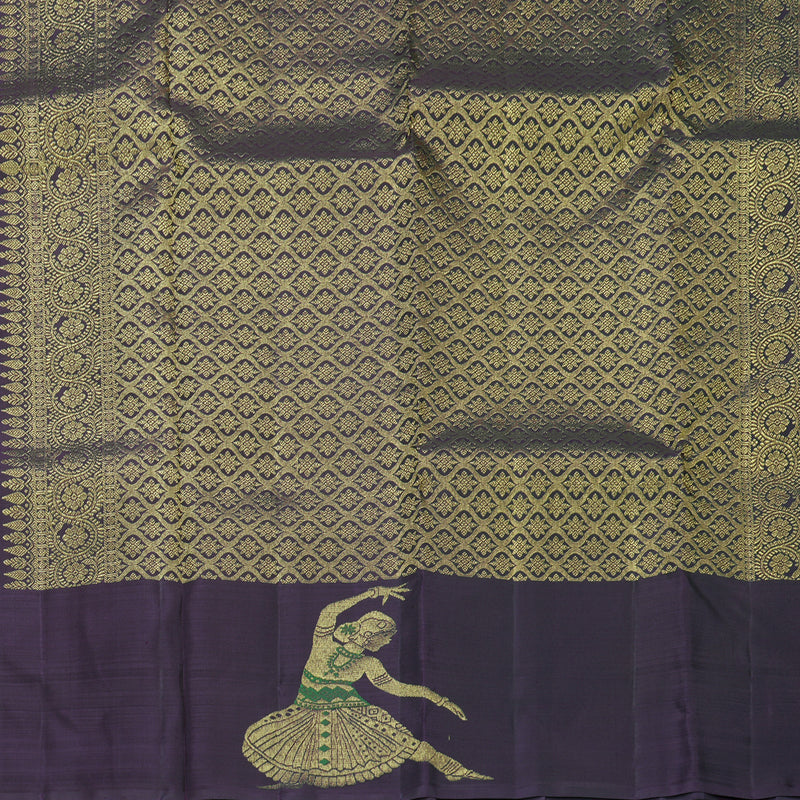 Hayagrivas Handloom Rust Orange Kanjivaram Silk Saree with Plum Purple Border KBF544G1-3
